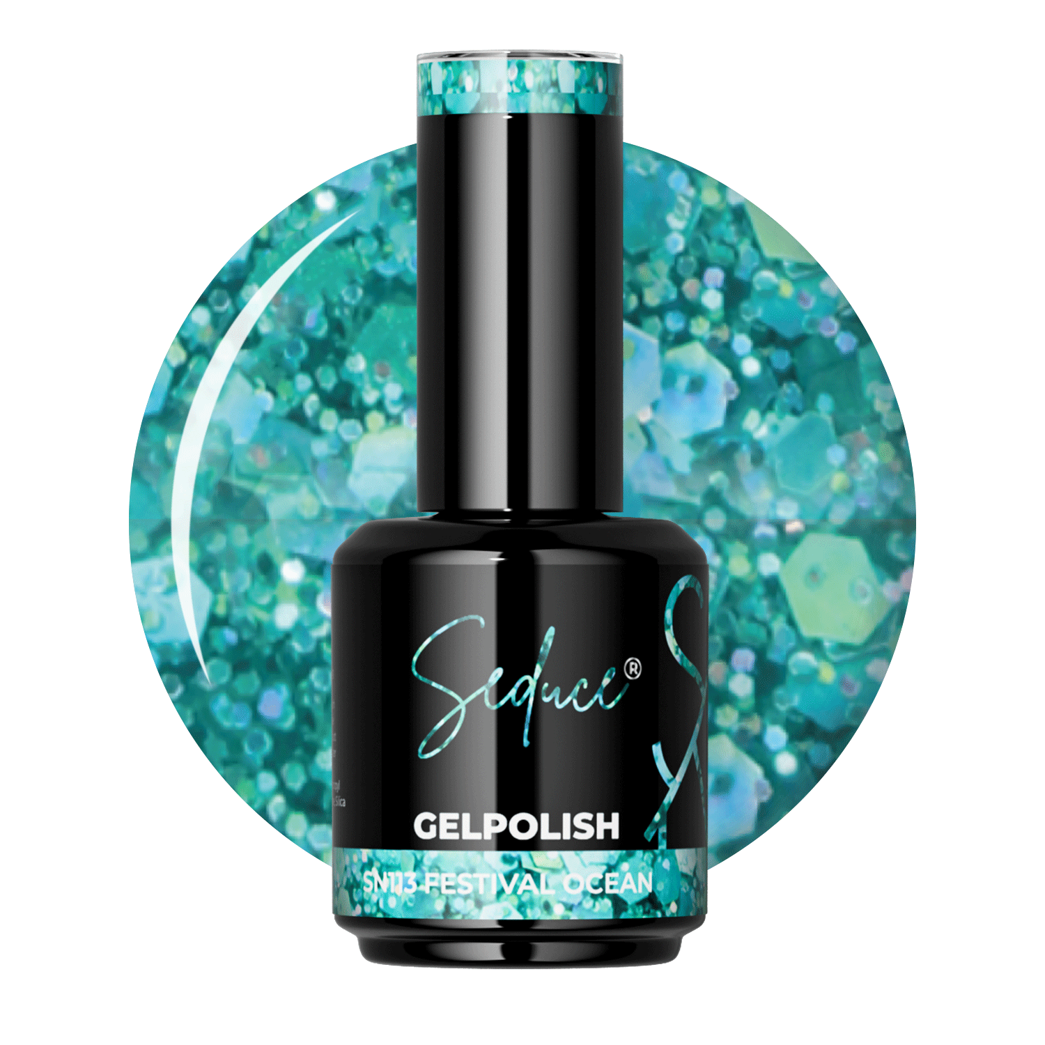 Seduce® gelpolish turquoise kleur met grove glitters