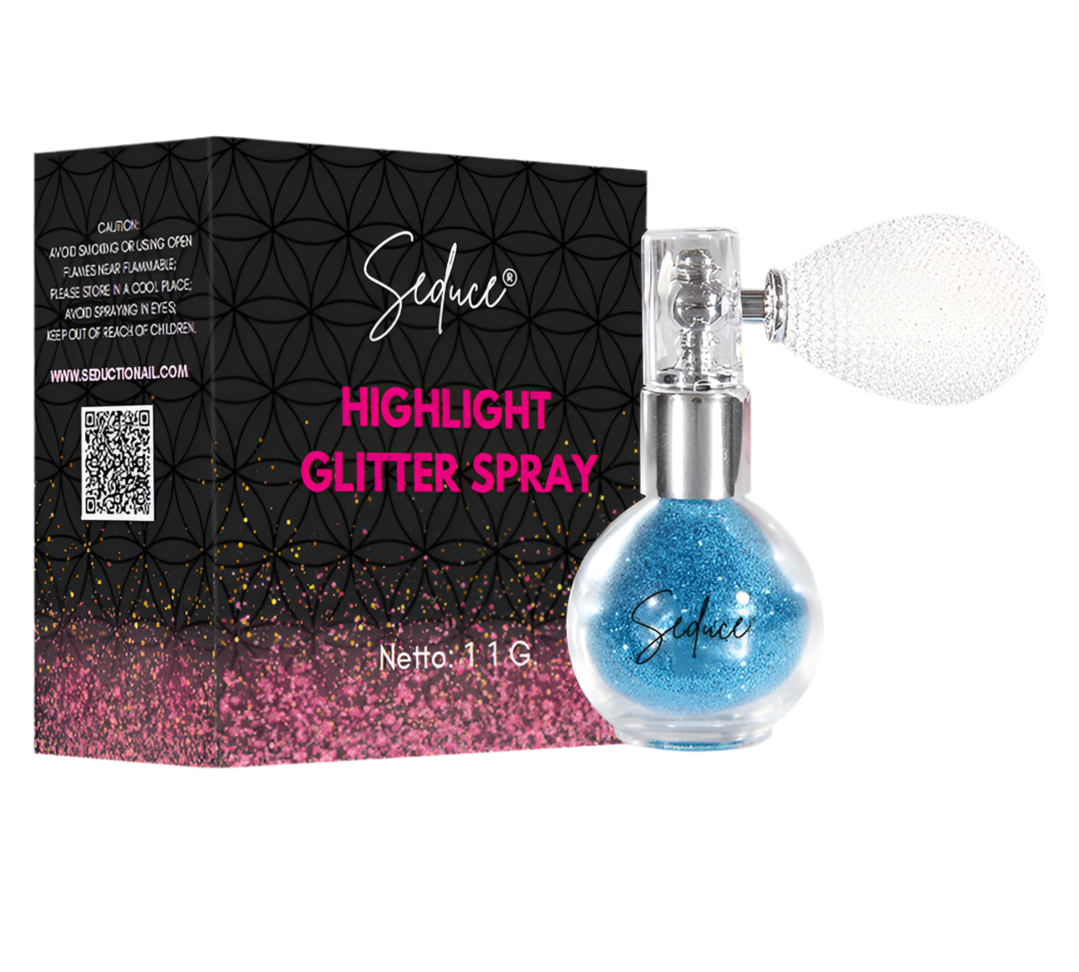Seduce® highlight glitter spray in de kleur blauw voor een glitter uitloopt, full glitter of een inlay