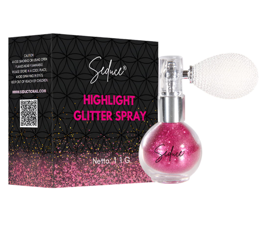 Seduce® highlight glitter spray in de kleur fuschia voor een glitter uitloop, full glitter of inlay