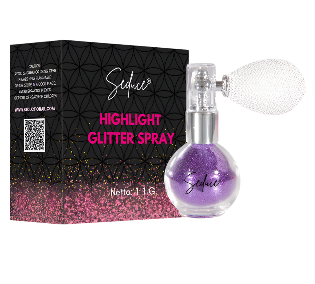 Seduce® highlight glitter spray in de kleur dark purple voor een glitter uitloopt, full glitter of een inlay
