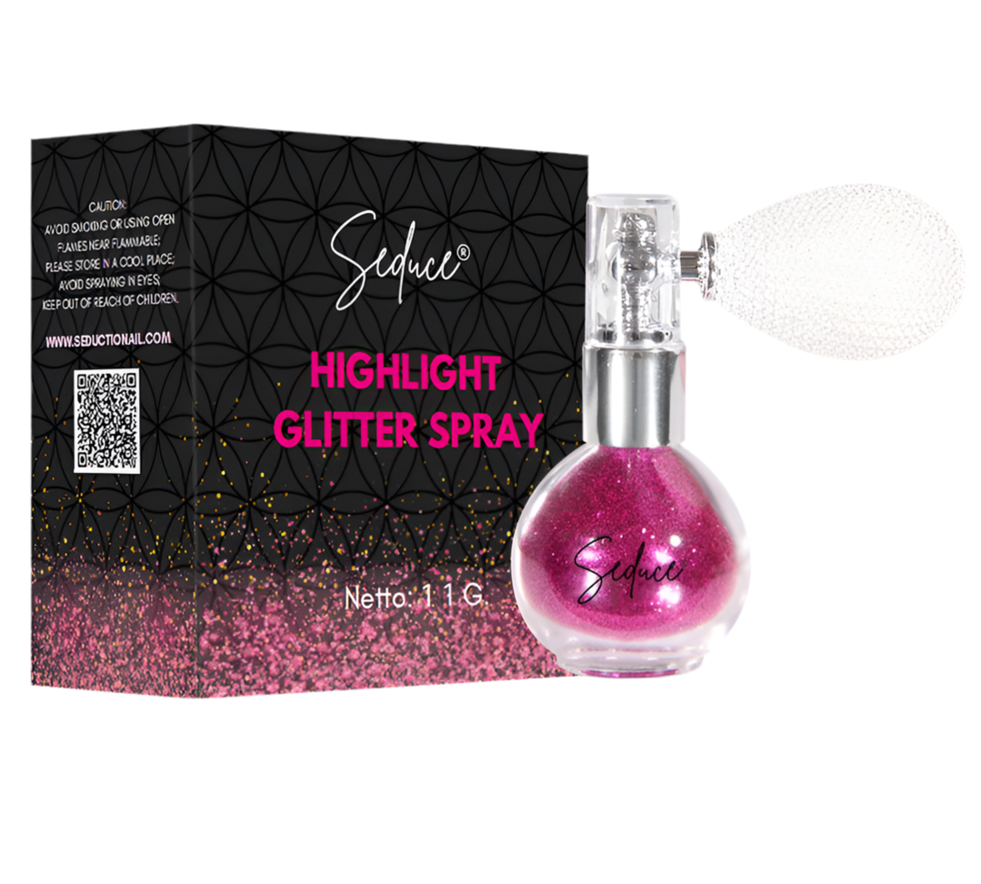 Seduce® highlight glitter spray in de kleur fuchsia voor het aanbrengen van een glitter uitloop, full glitter of inlay