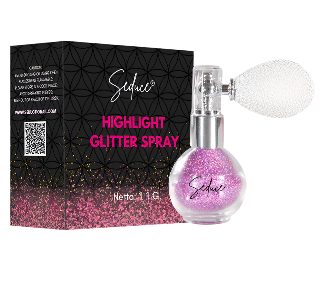 Seduce® highlight glitter spray in de kleur holographic light purple voor een glitter uitloopt, full glitter of een inlay