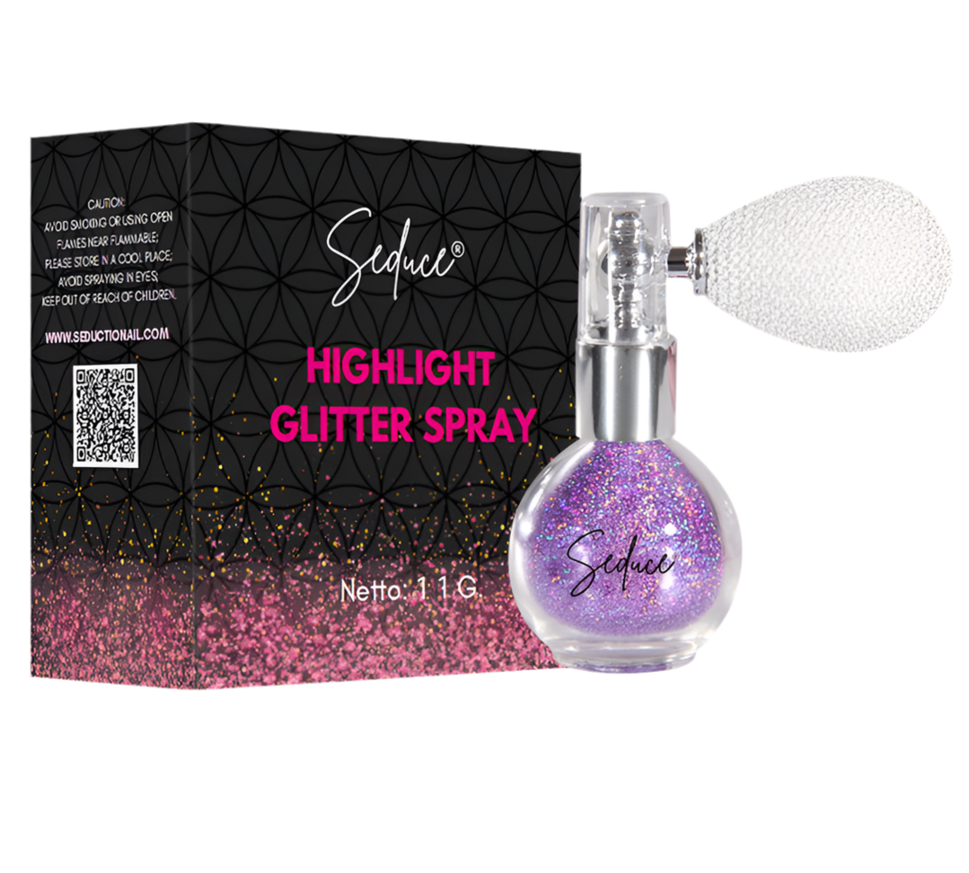 Seduce® highlight glitter spray in de kleur holograpic purple voor een full glitter, inlay of glitter uitloop