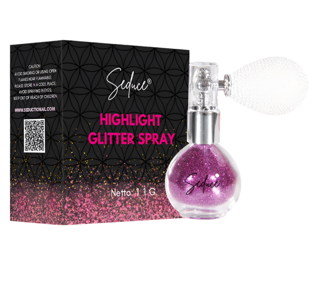 Seduce® highlight glitter spray in de kleur purple voor een glitter uitloopt, full glitter of inlay
