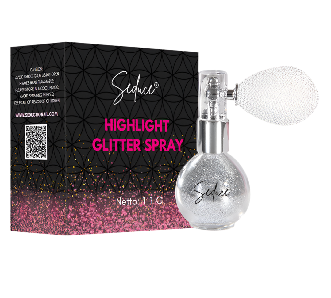 Seduce® highlight glitter spray in de kleur zilver voor een glitter uitloop, full glitter of inlay