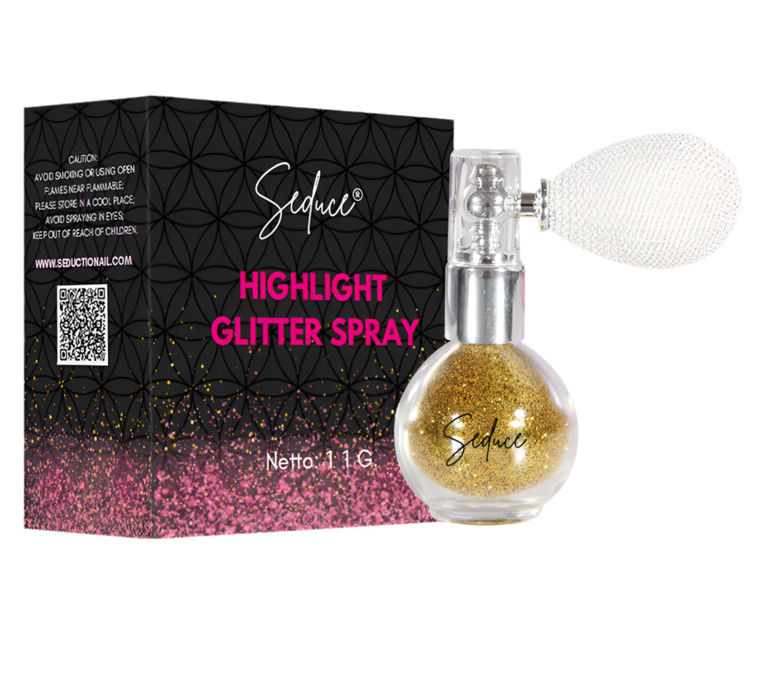 Seduce® highlight glitter spray in de kleur goud voor een glitter uitloopt, full glitter of een inlay