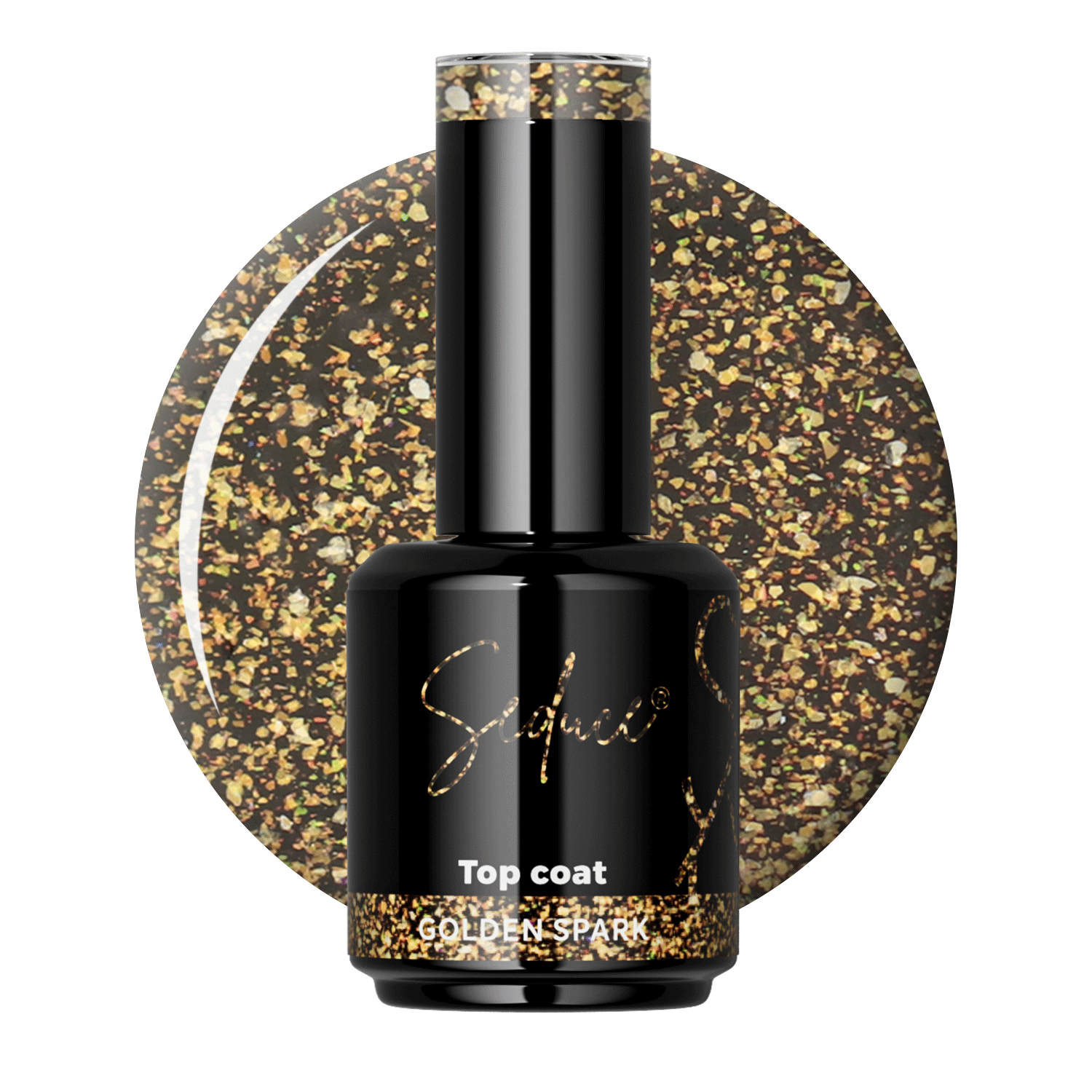 Seduce® no wipe topcoat met een gouden shimmer er in verwerkt, kan over elke kleur