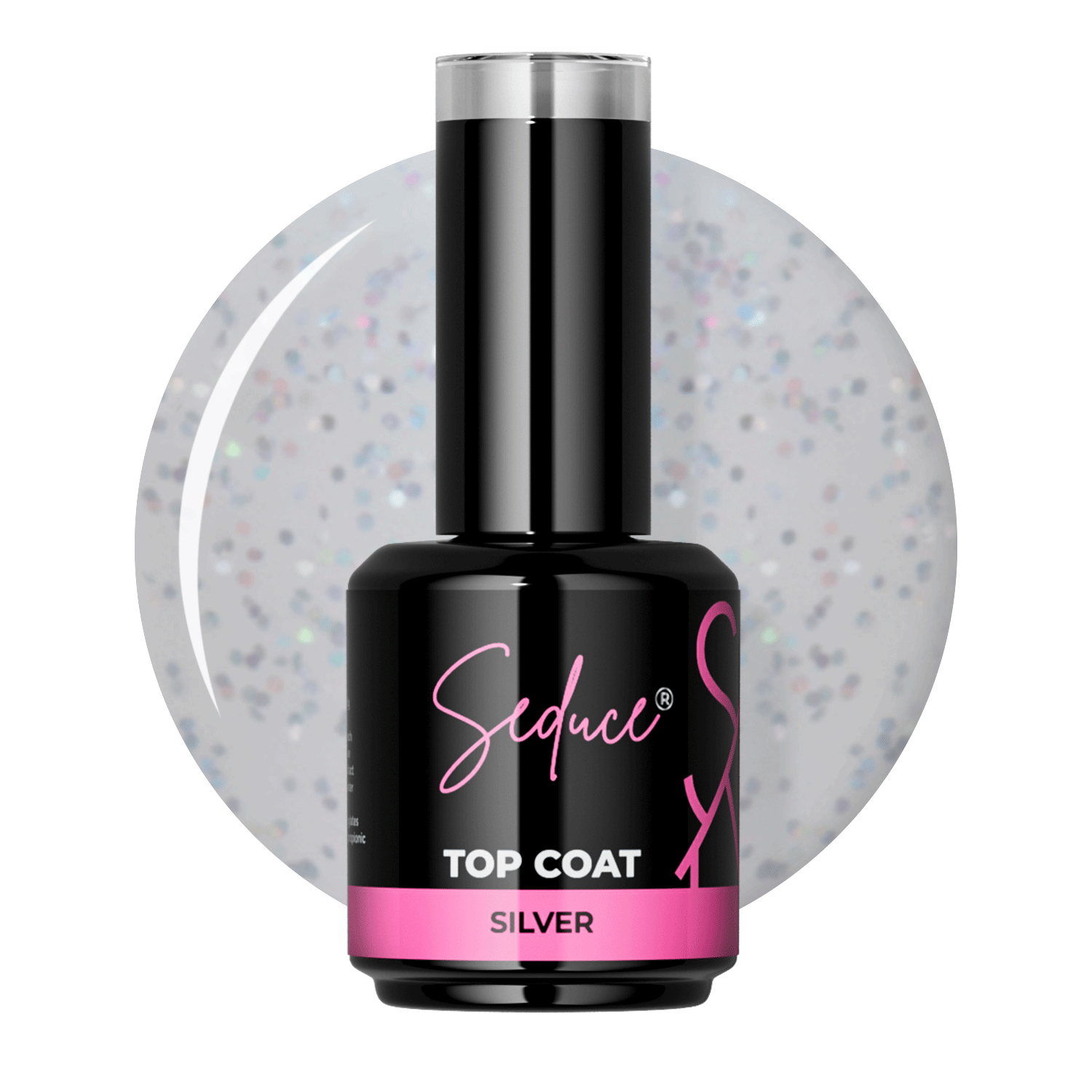 Seduce® no wipe topcoat met zilveren glitters erin verwerkt