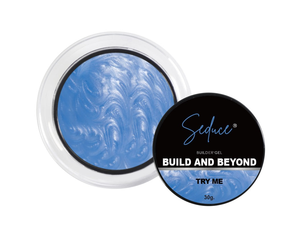 Open pot Seduce Build and Beyond Try Me met frisse blauwe pearl hardgel