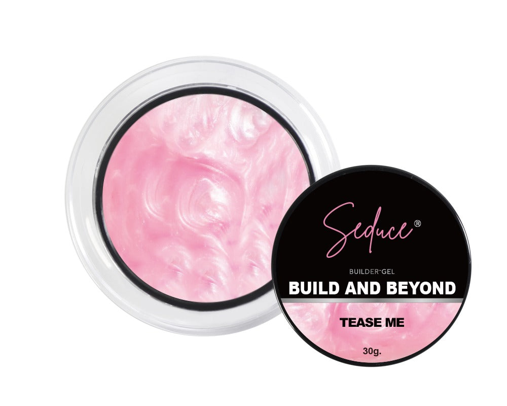 Seduce Tease Me roze pearl hardgel pot met parelmoer shell effect op witte achtergrond