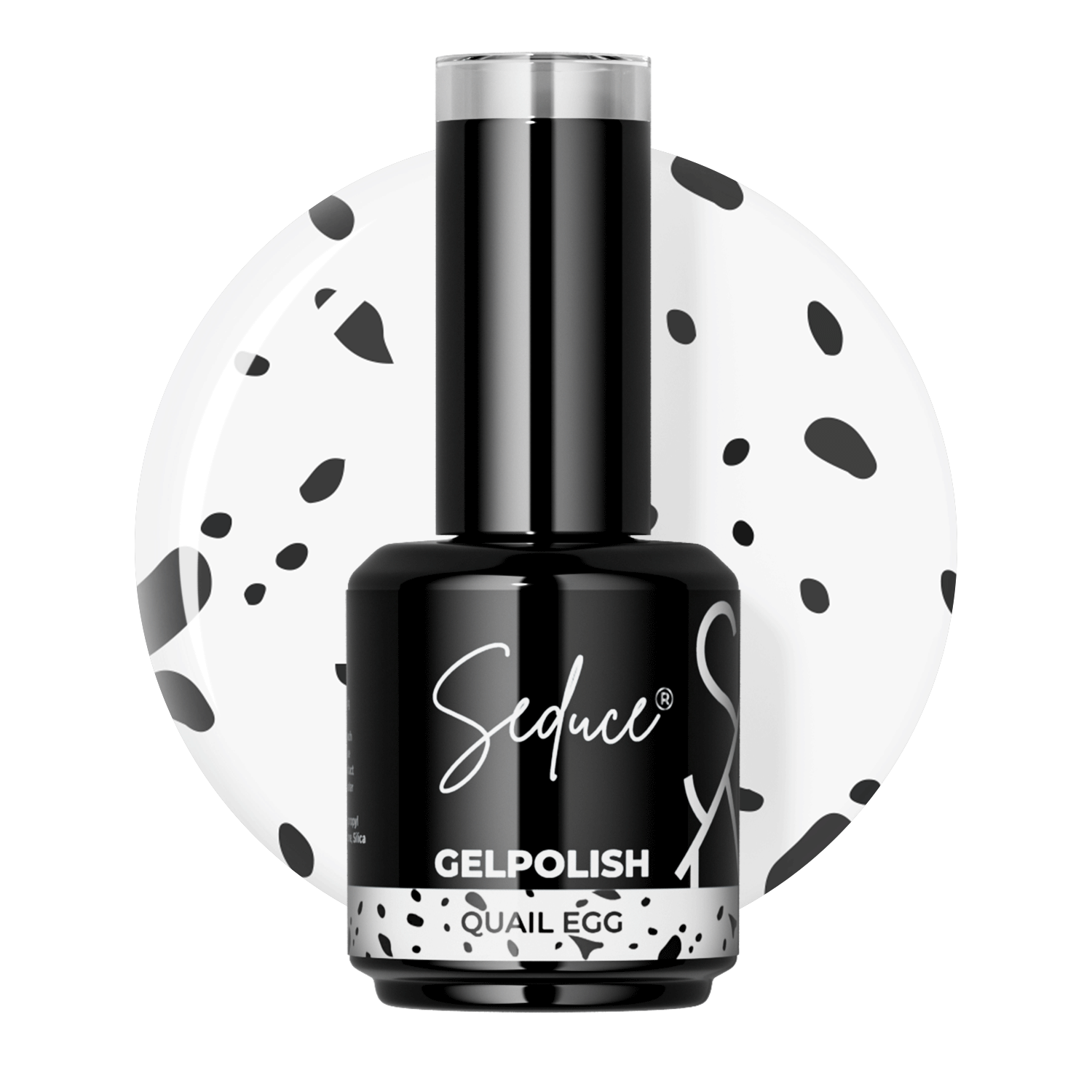 Seduce® gelpolish met zwarte flakes erin zodat je een kwartel ei effect krijgt. 