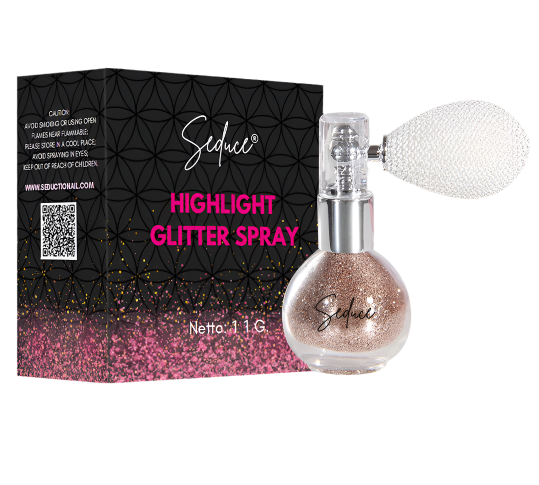 Seduce® highlight glitter spray in de kleur champagne voor een glitter uitloop, full glitter of inlay