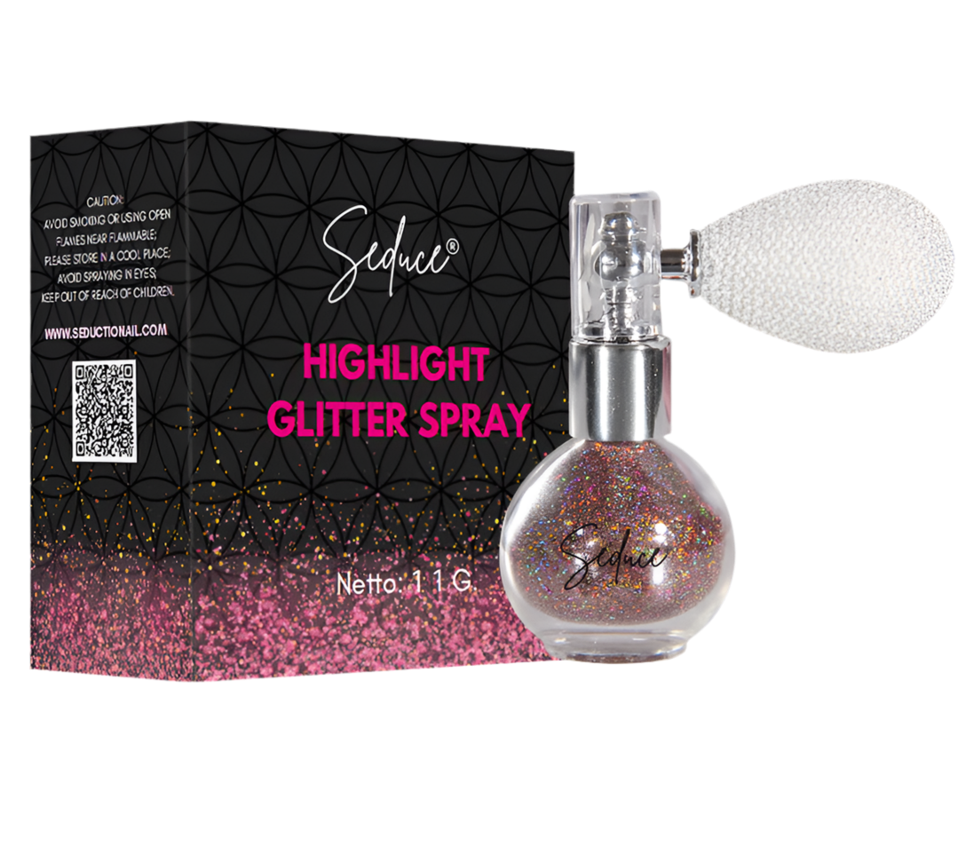 Seduce® highlight glitter spray in de kleur holographic bronze voor een full glitter, glitter uitloopt of een inlay