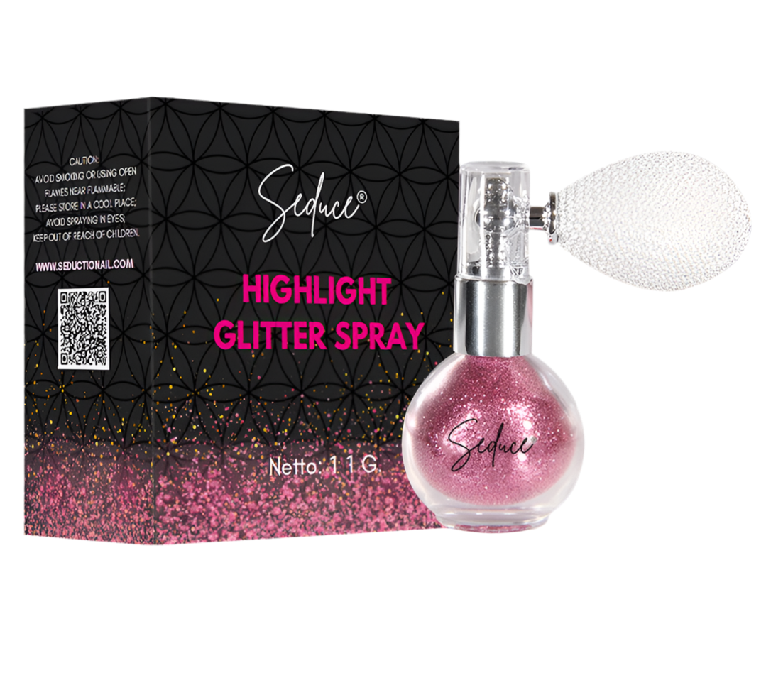 Seduce® highlight glitter spray in de kleur pink voor een glitter uitloopt, full glitter of inlay