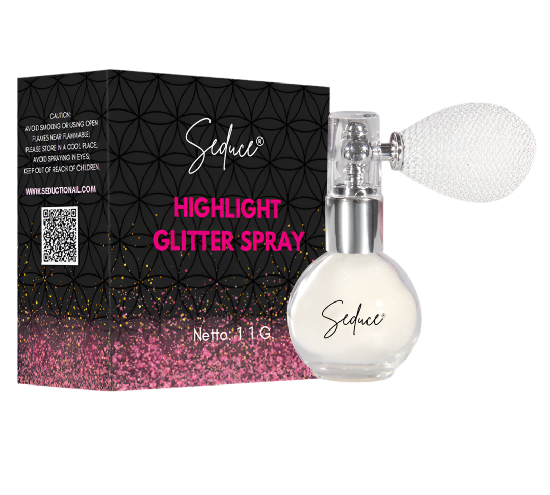Seduce® highlight glitter spray in de kleur wit, voor een glitter uitloopt, full glitter of inlay