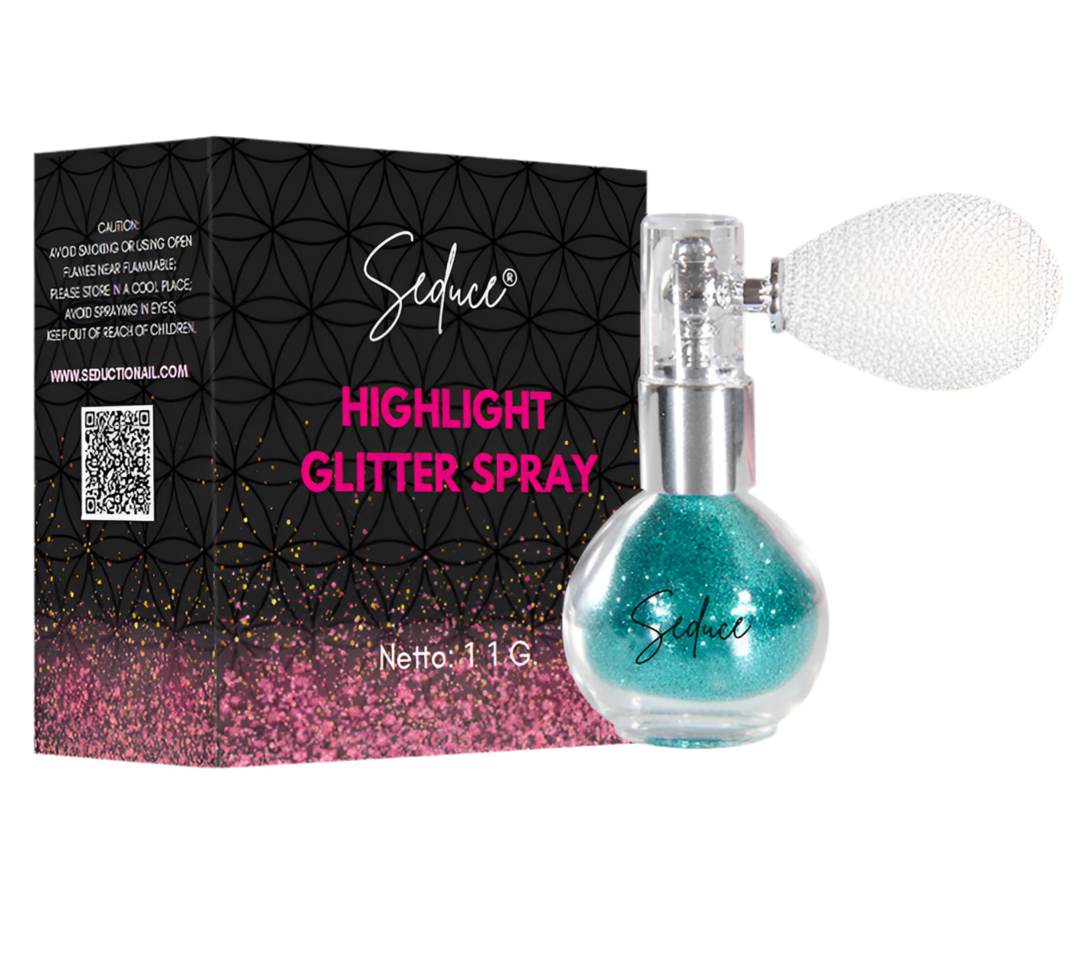 Seduce® highlight glitter spray in de kleur turquoise voor een glitter uitloopt, full glitter of een inlay