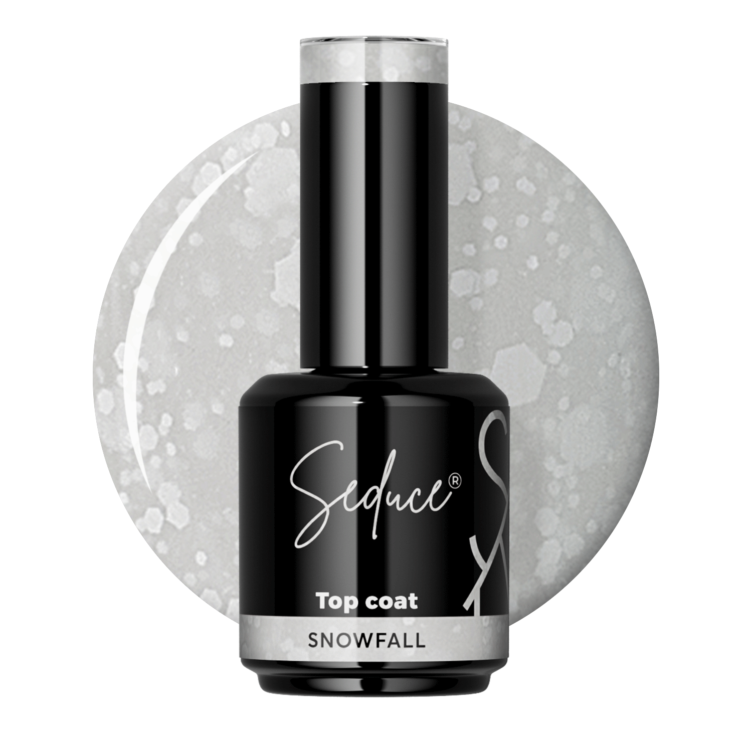 Seduce® no wipe topcoat met witte glitters erin verwerkt