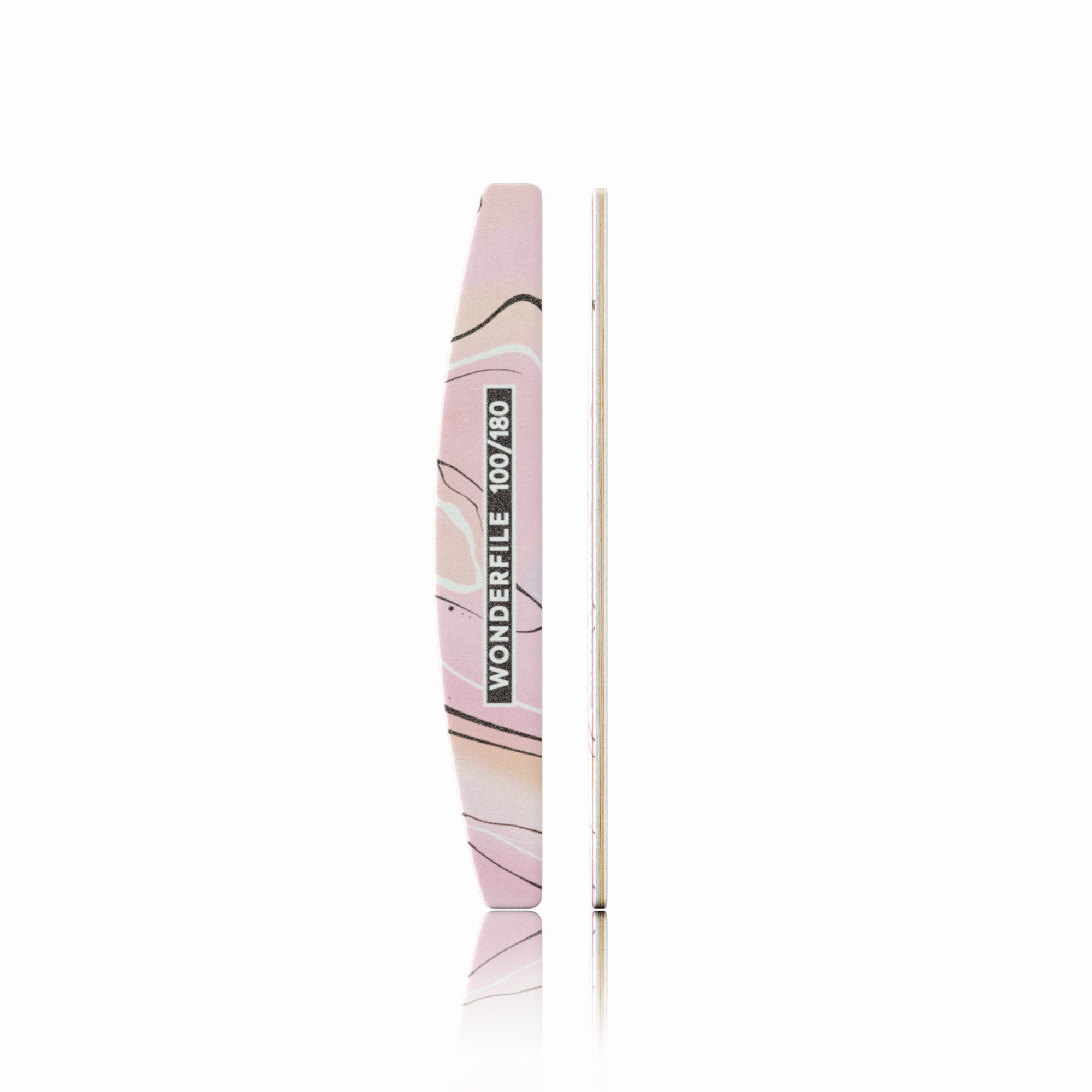 Wonderfile Halfmoon dubbelzijdige vijl op houten base met zachte schuimbasis in 100/180 of 180/240 grit voor natuurlijke en kunstnagels